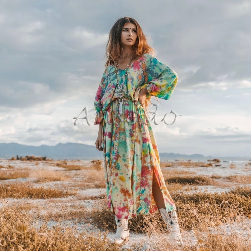 Grace Hand Tie Dye Kaftan summer Caftan Beach Boho Festival Dress One Size Plus